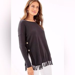 Lilly Pulitzer Ramona Black Fringe Sweater Womens L